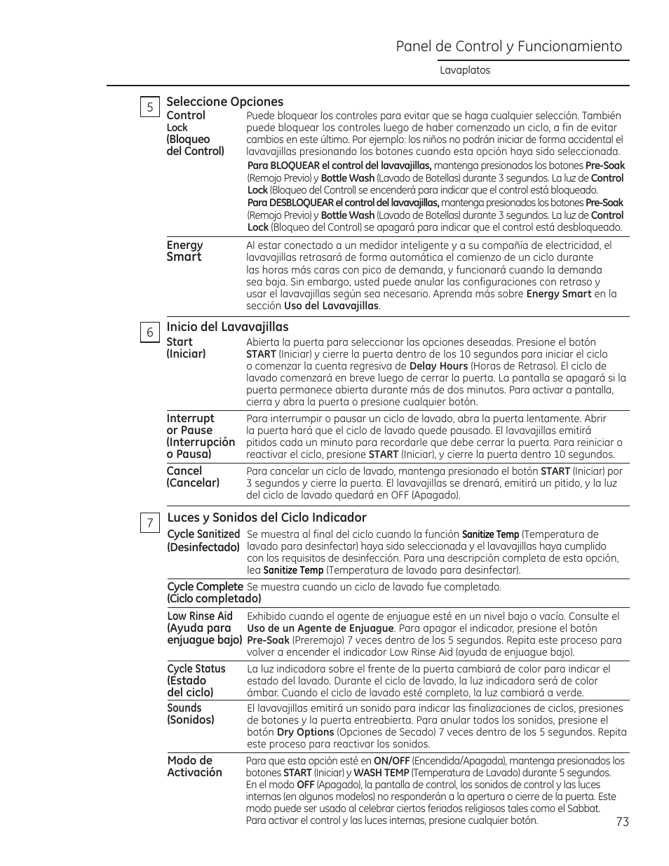 Panel de control y funcionamiento | GE ZDT870SIFII User Manual | Page 73 / 96