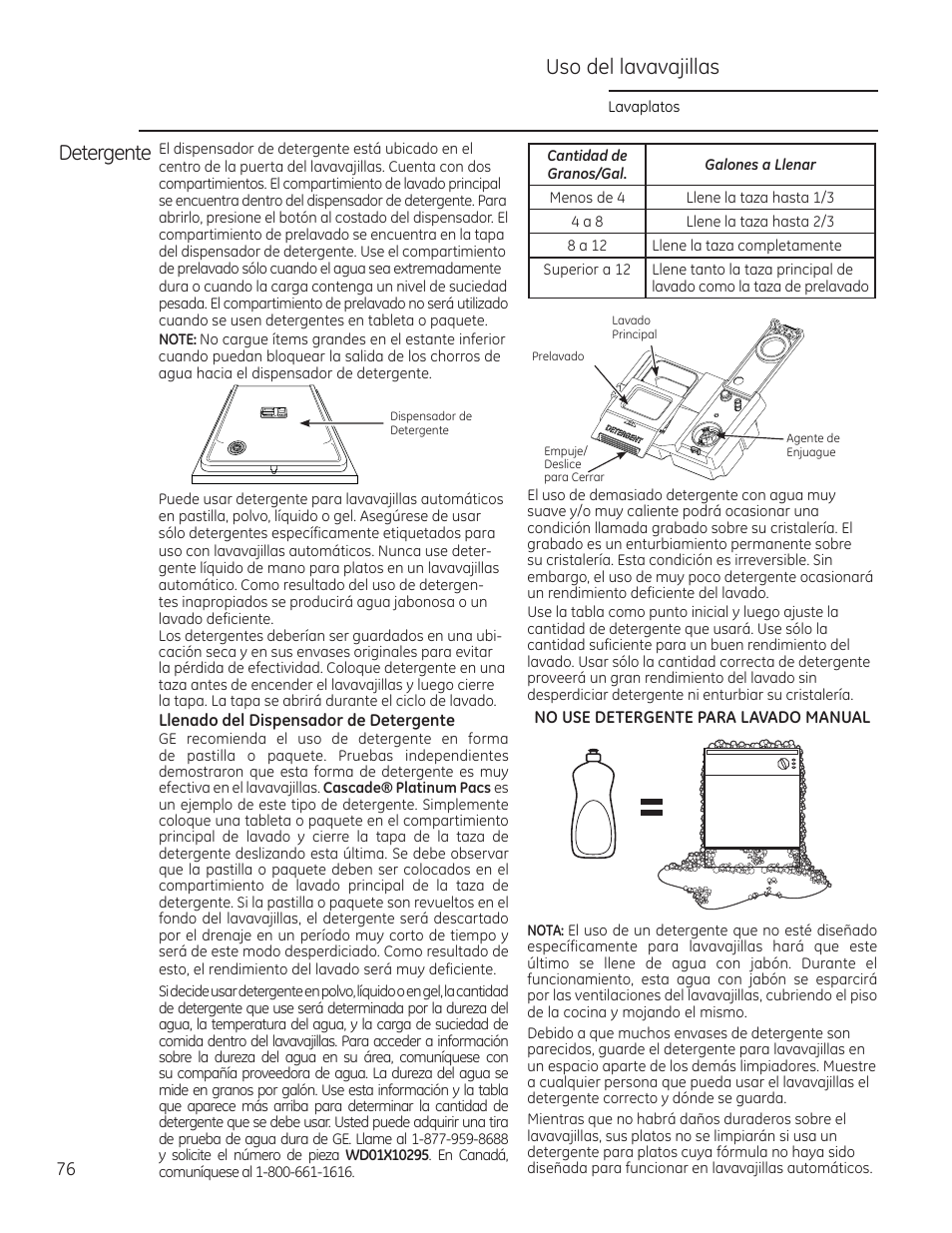 Uso del lavavajillas detergente | GE ZDT870SIFII User Manual | Page 76 / 96
