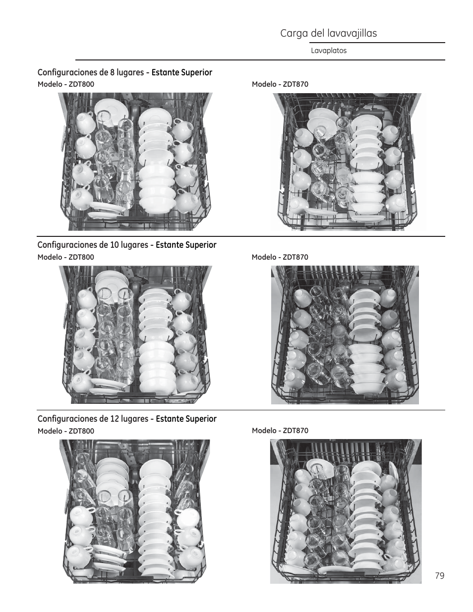 Carga del lavavajillas | GE ZDT870SIFII User Manual | Page 79 / 96