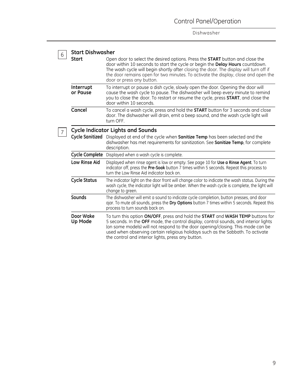 Control panel/operation | GE ZDT870SIFII User Manual | Page 9 / 96