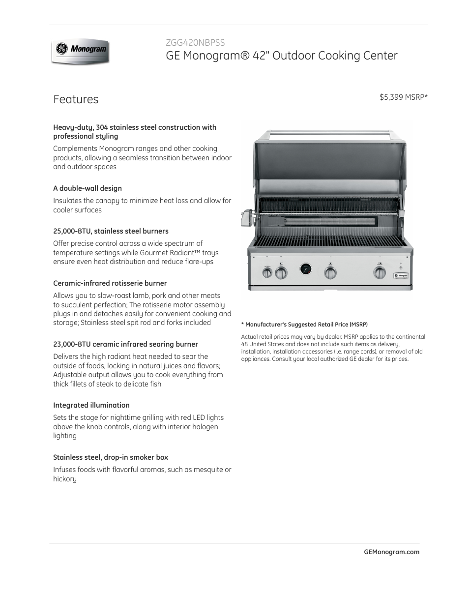 GE ZGG420NBPSS User Manual | 4 pages