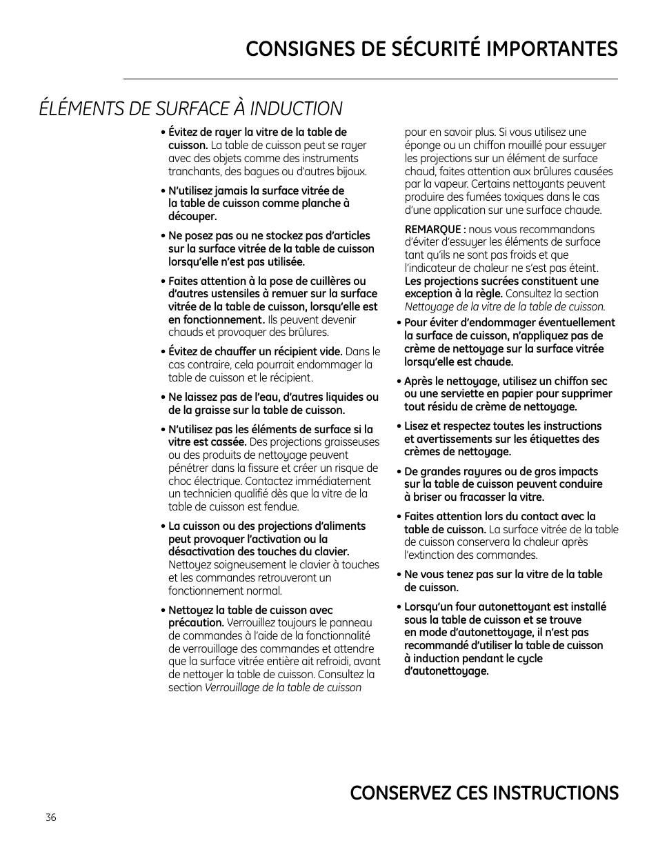 Consignes de sécurité importantes | GE ZHU30RSRSS User Manual | Page 36 / 80