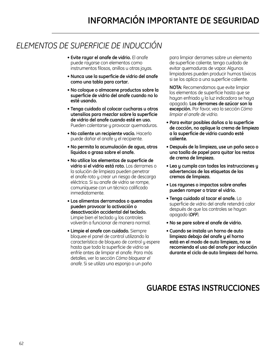 Información importante de seguridad | GE ZHU30RSRSS User Manual | Page 62 / 80