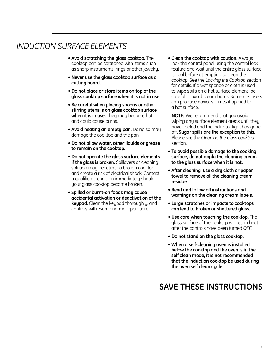 Save these instructions induction surface elements | GE ZHU30RSRSS User Manual | Page 7 / 80