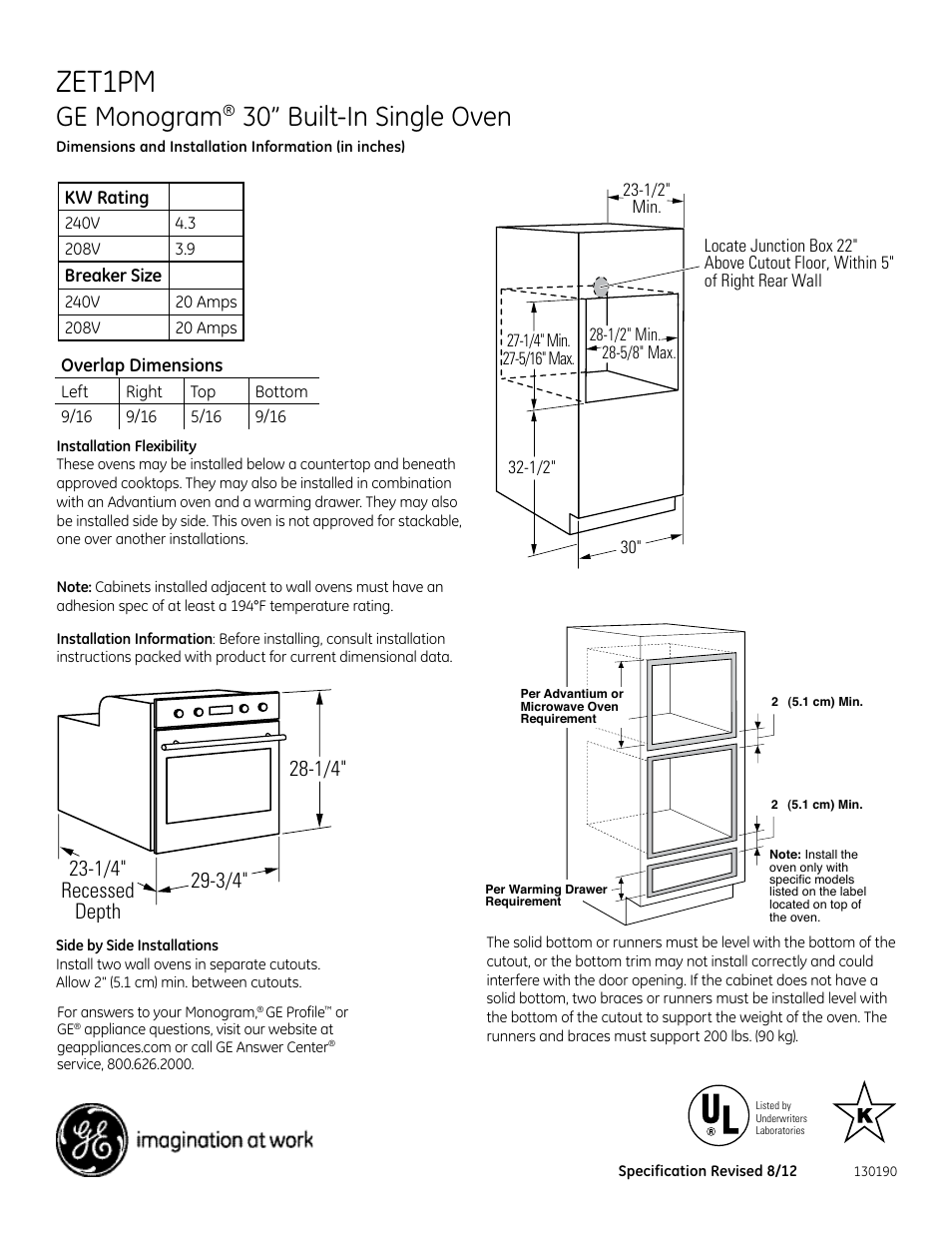 GE ZET1PMSS User Manual | 2 pages