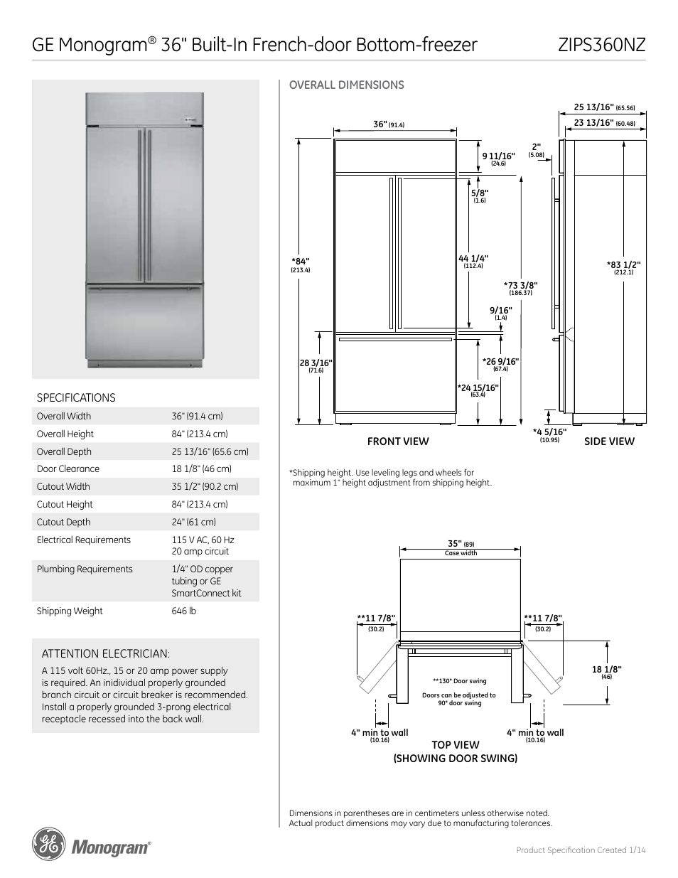 GE ZIPS360NZ User Manual | 3 pages