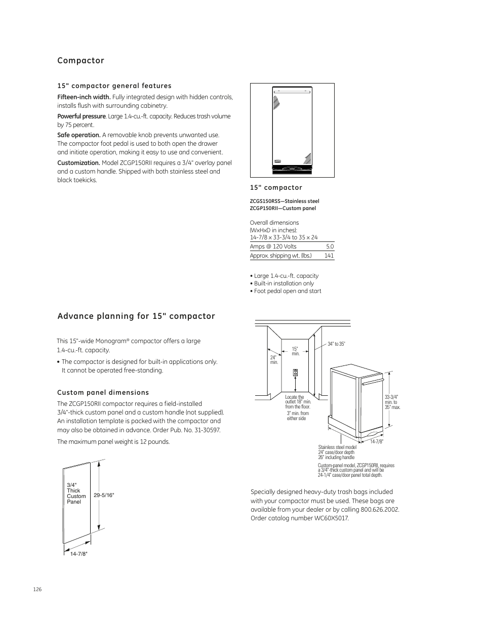 GE ZCGP150RII User Manual | 1 page