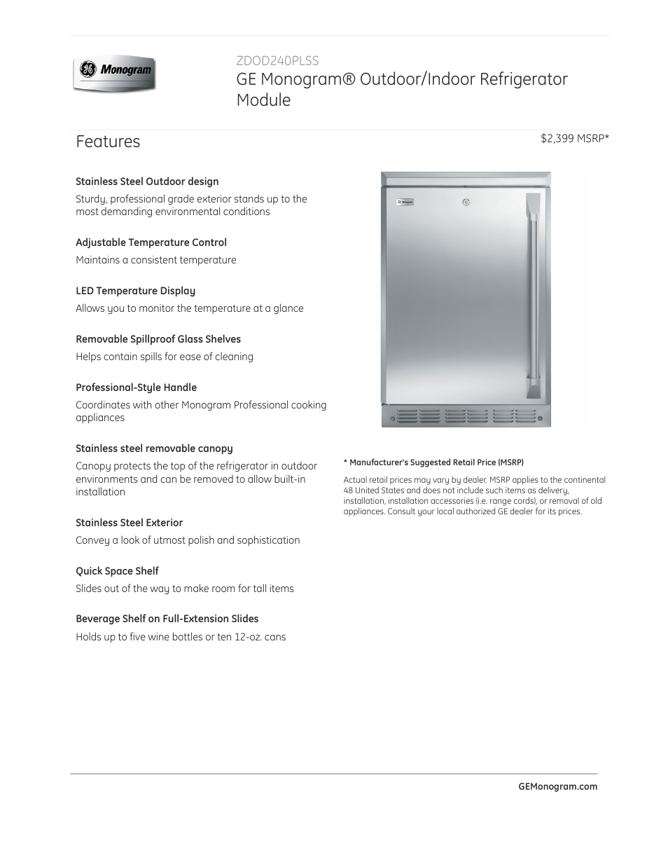 GE ZDOD240PLSS User Manual | 3 pages