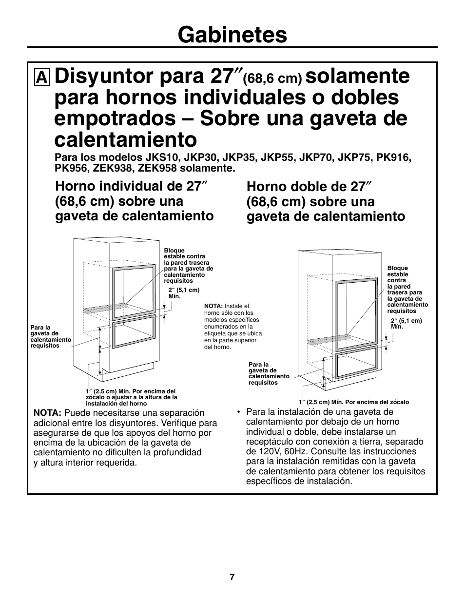 Gabinetes, Disyuntor para 27, 68,6 cm) | GE ZET938SMSS User Manual | Page 27 / 40