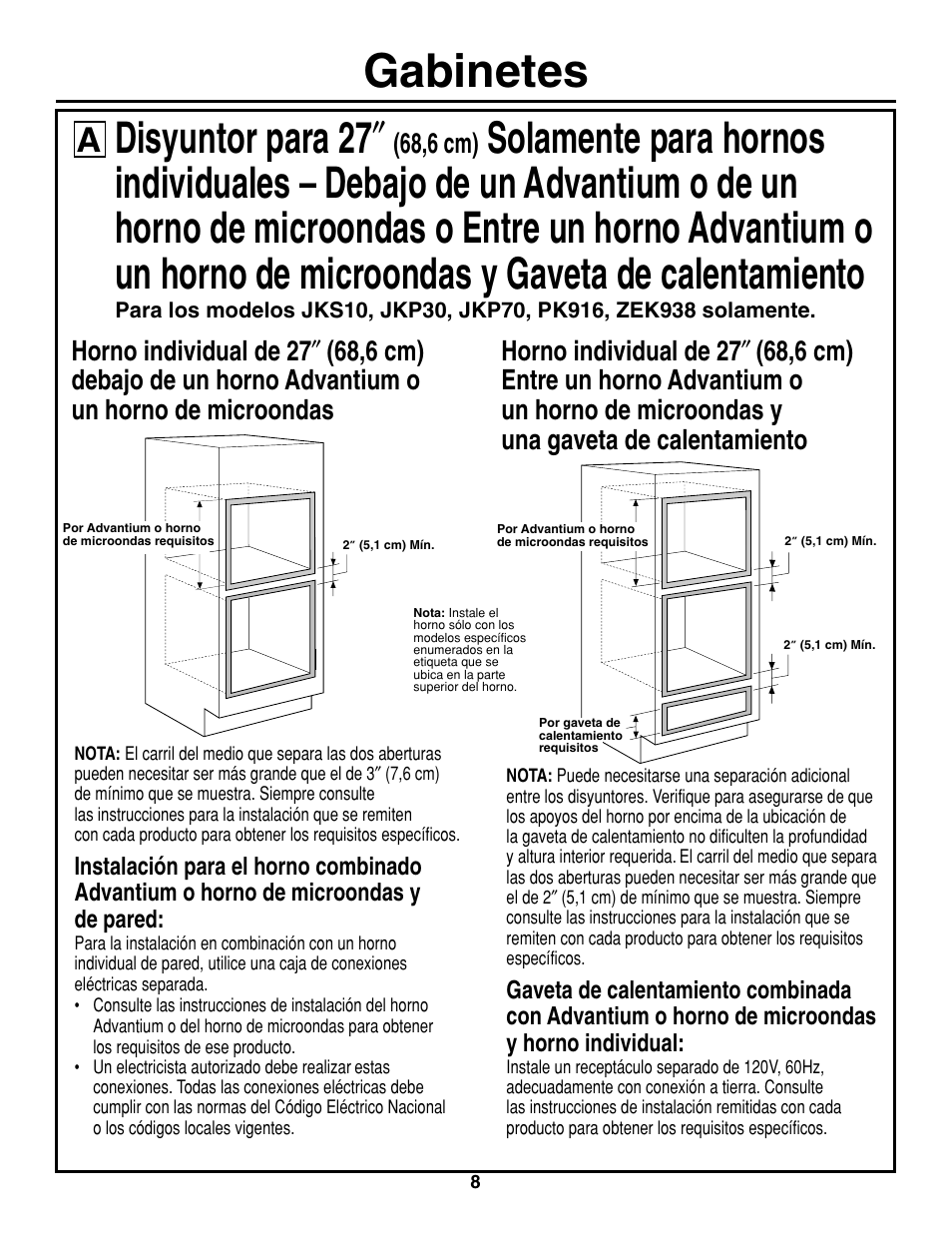 Gabinetes, Disyuntor para 27, 68,6 cm) | GE ZET938SMSS User Manual | Page 28 / 40