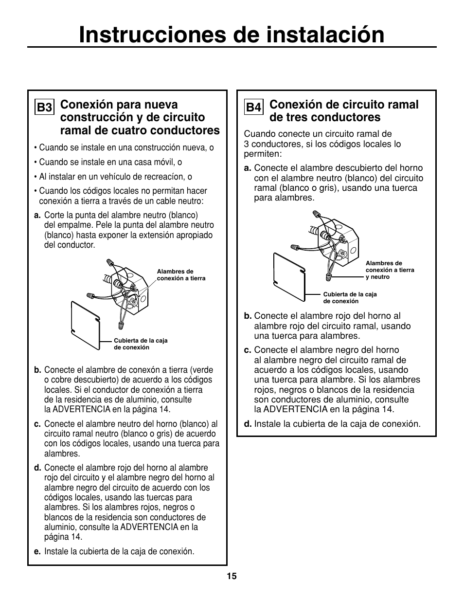 Instrucciones de instalación, B4 conexión de circuito ramal de tres conductores | GE ZET938SMSS User Manual | Page 35 / 40