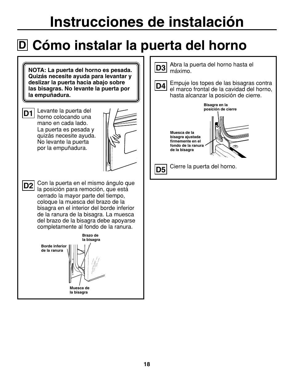 Cómo instalar la puerta del horno, Instrucciones de instalación | GE ZET938SMSS User Manual | Page 38 / 40