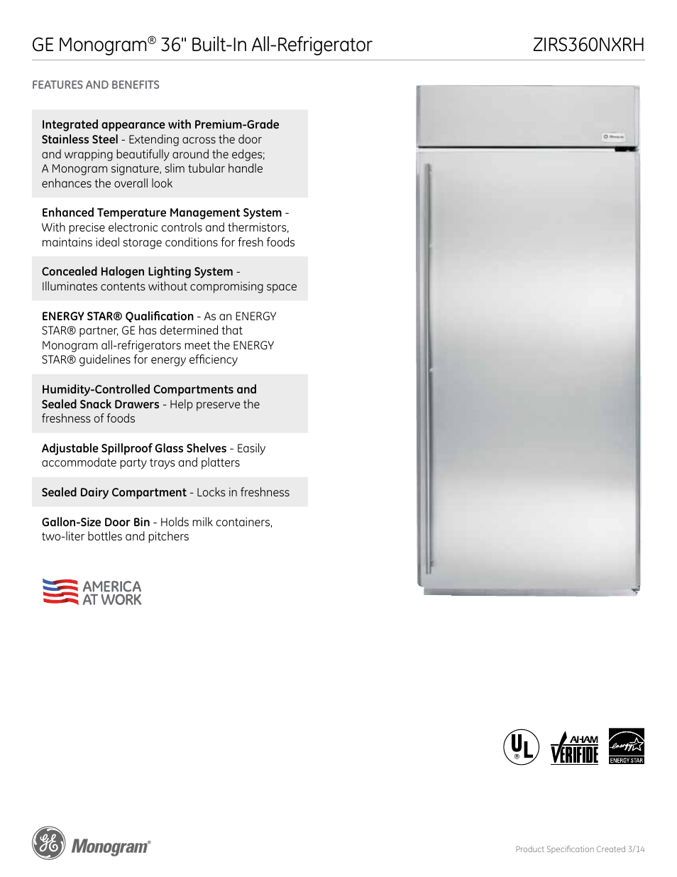 Ge monogram | GE ZIRS360NXRH User Manual | Page 5 / 5