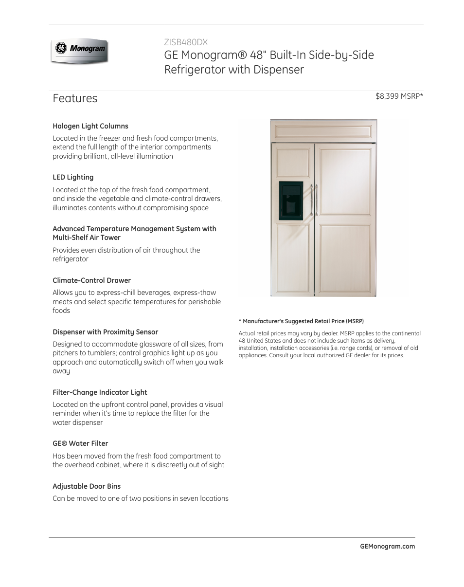 GE ZISB480DX User Manual | 4 pages