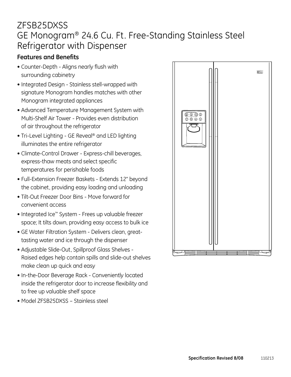 Zfsb25dxss ge monogram | GE ZFSB25DXSS User Manual | Page 2 / 2