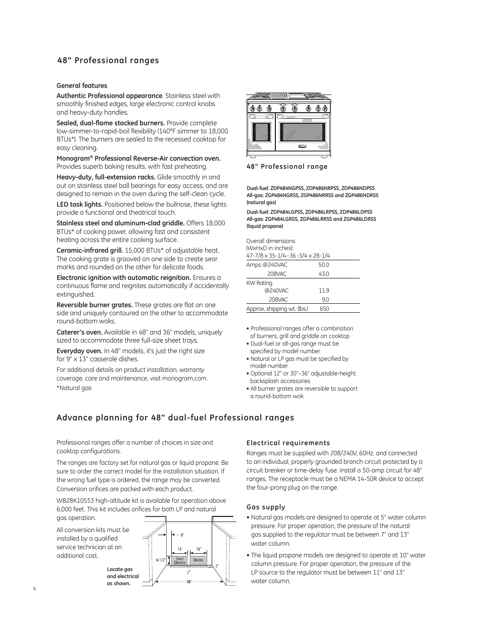GE ZGP486LDRSS User Manual | 3 pages