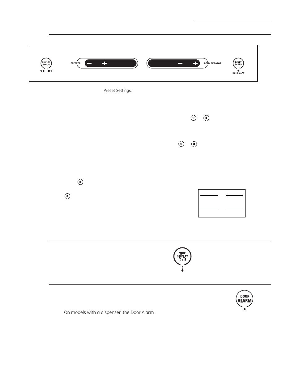 Temperature controls, Door alarm | GE ZISB360DX User Manual | Page 8 / 32