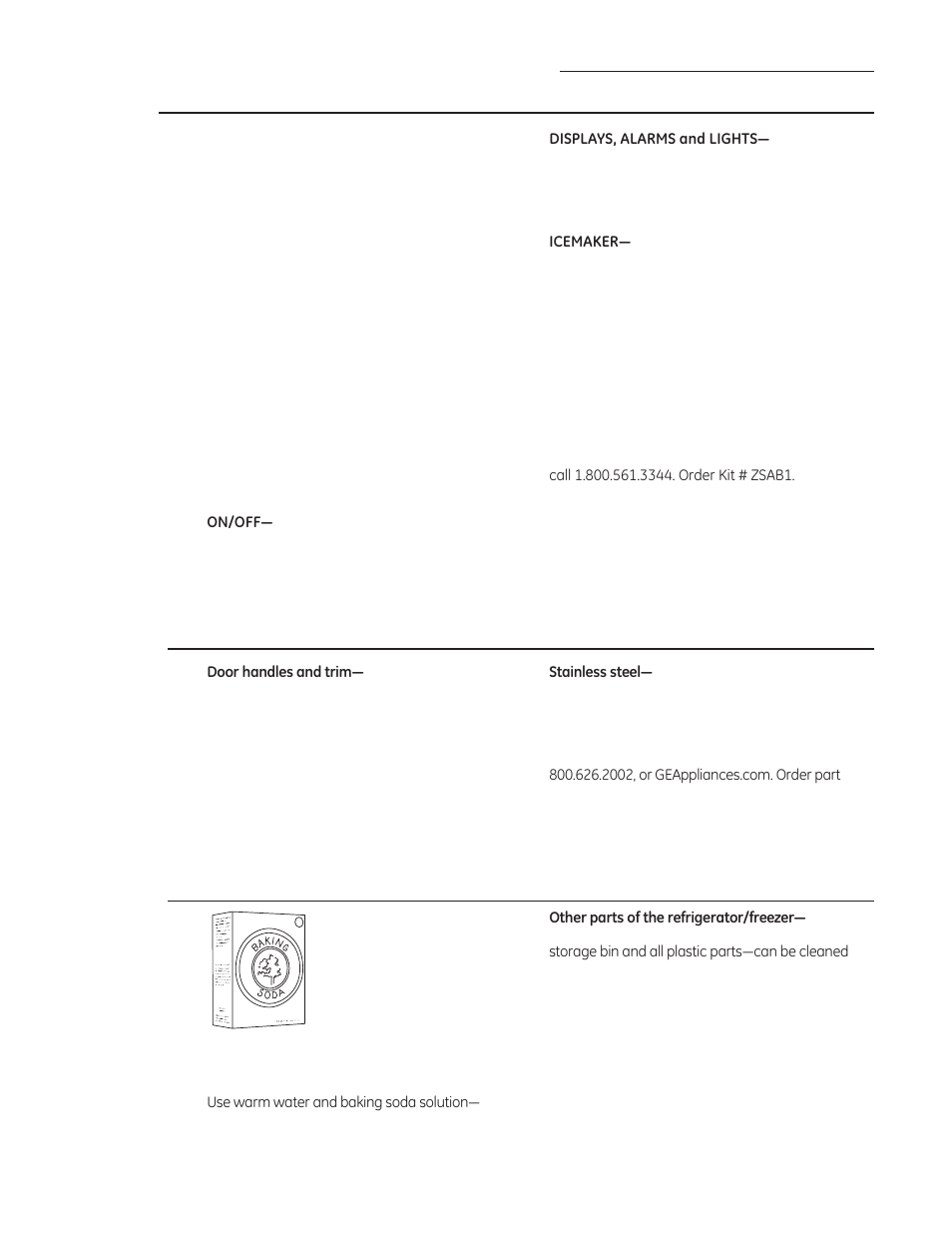 Care and cleaning cleaning outside, Cleaning inside, Zsab1 sabbath mode product kit | GE ZIRS360NXRH User Manual | Page 13 / 28
