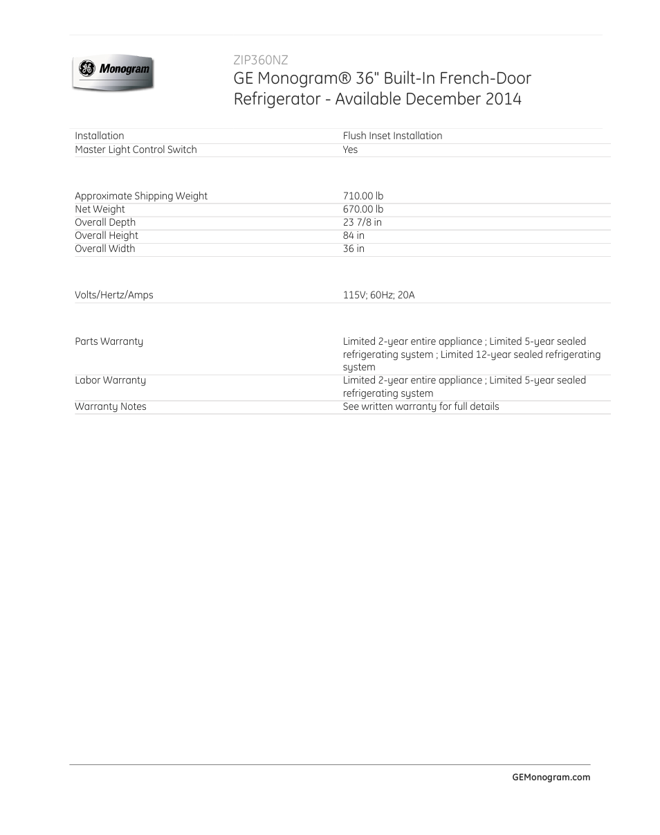 GE ZIP360NZ User Manual | Page 3 / 3