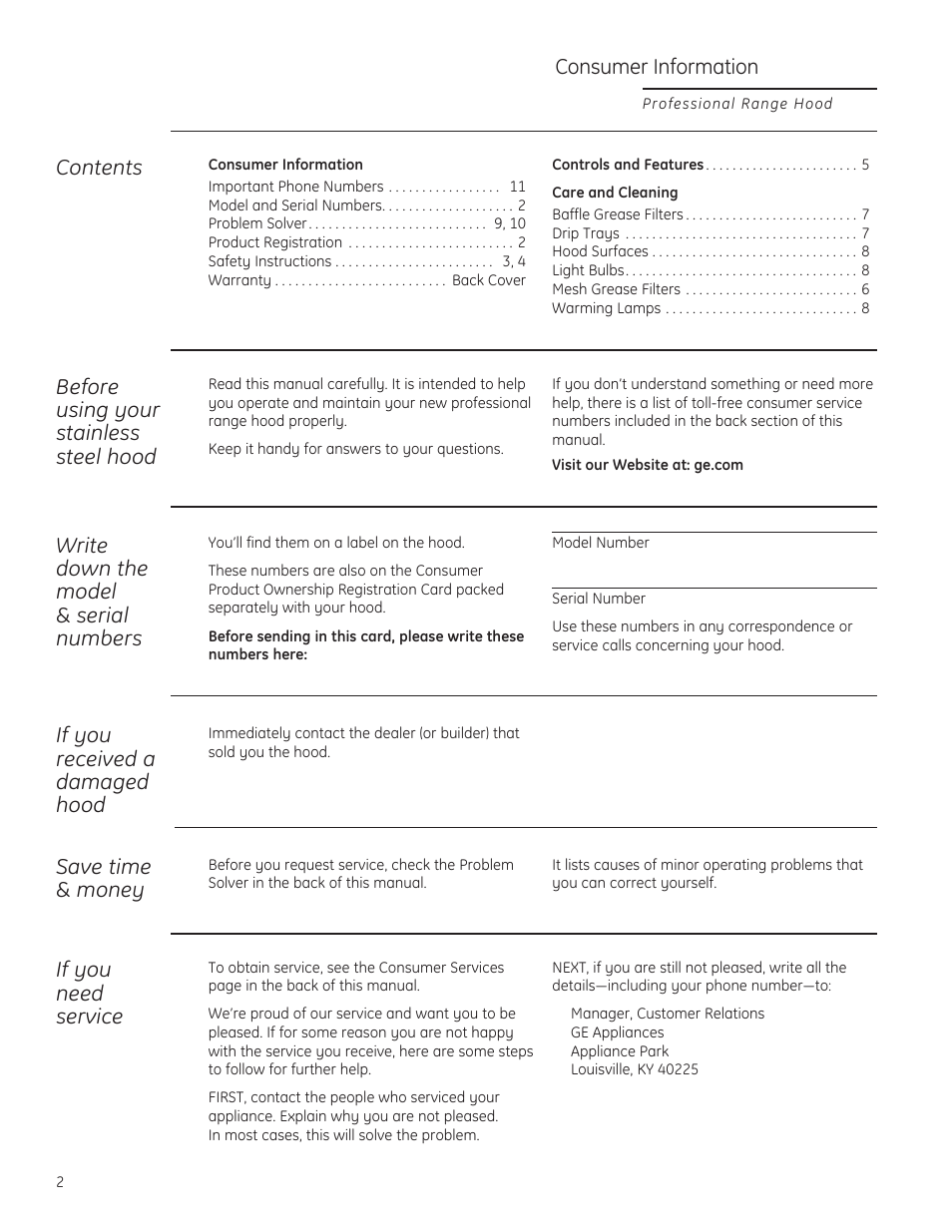 GE ZV36TSFSS User Manual | Page 2 / 12