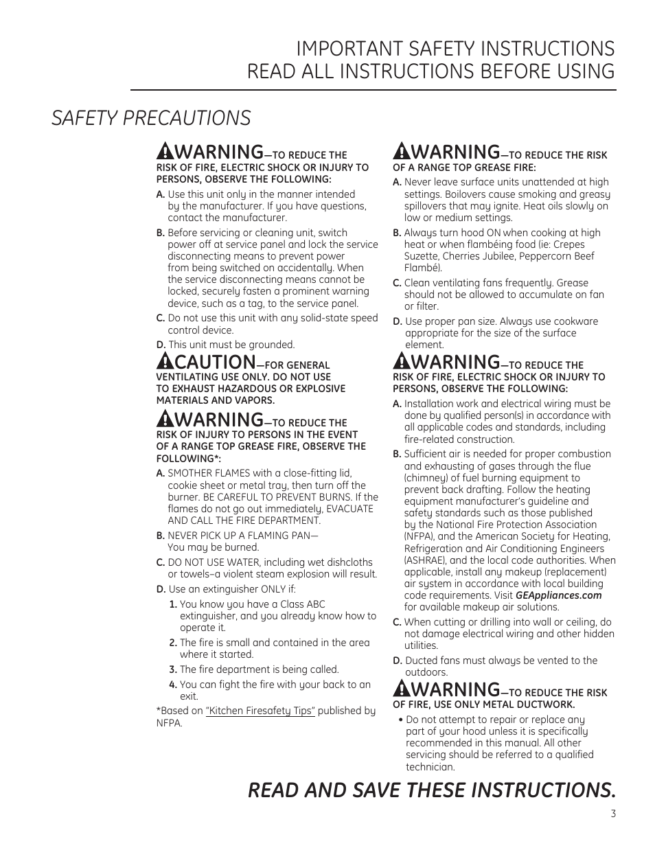 Warning | GE ZV36TSFSS User Manual | Page 3 / 12