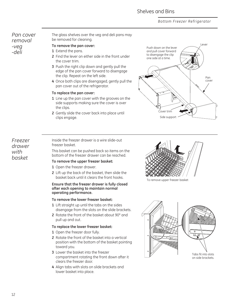 Shelves and bins | GE ZIPS360NZ User Manual | Page 12 / 18