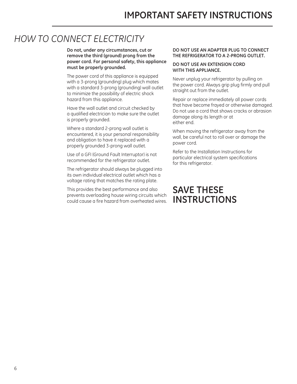 How to connect electricity | GE ZIPS360NZ User Manual | Page 6 / 18