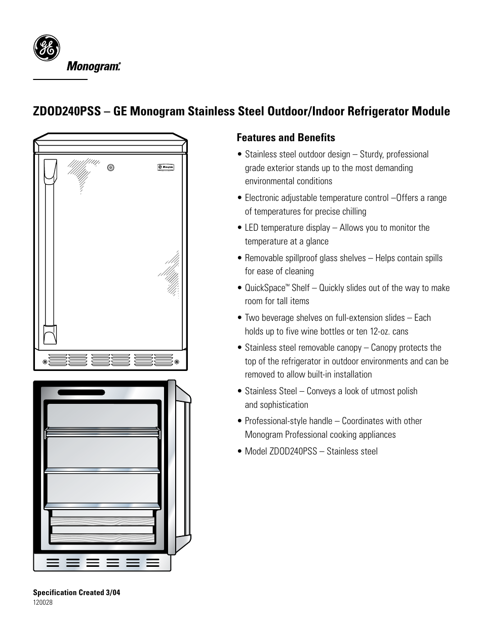 Zdod240pssho | GE ZDOD240PSS User Manual | Page 3 / 3
