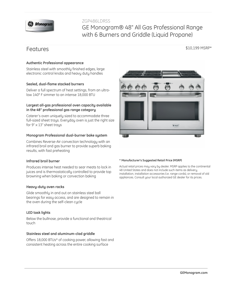 GE ZGP486LDRSS User Manual | 4 pages