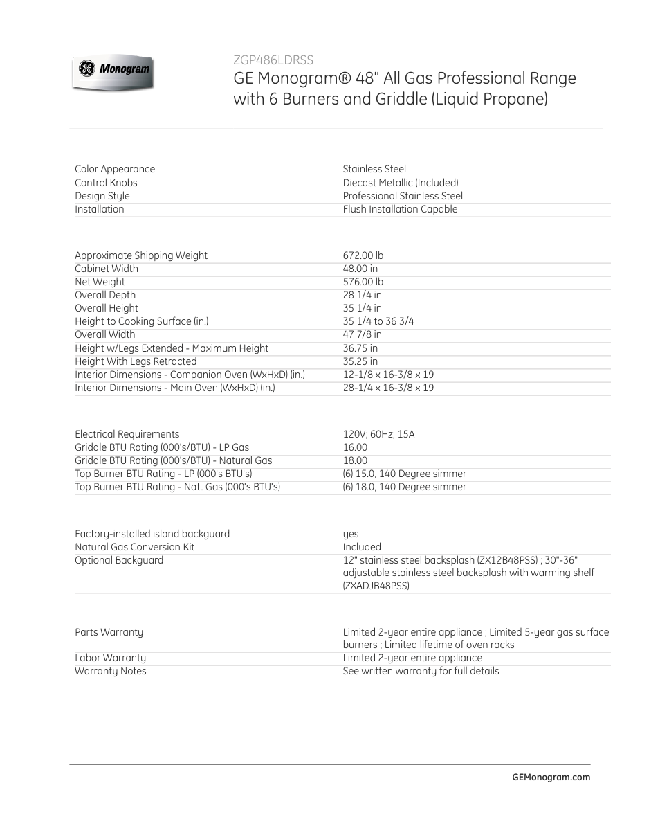 Zgp486ldrss | GE ZGP486LDRSS User Manual | Page 4 / 4