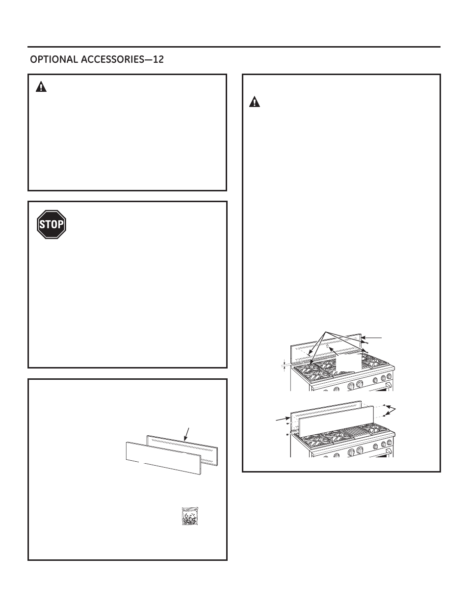 Warning, Before you begin, Install 12” backsplash | GE ZDP364NDPSS User Manual | Page 18 / 68