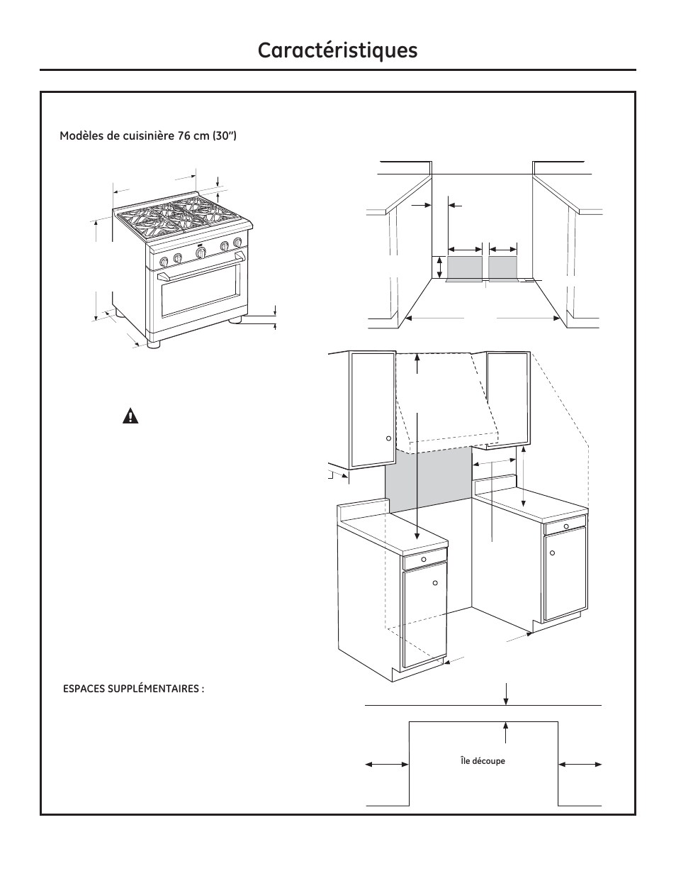 Dudfwpulvwltxhv, Avertissement, Dimensions de l’appareil et espaces | GE ZDP364NDPSS User Manual | Page 28 / 68