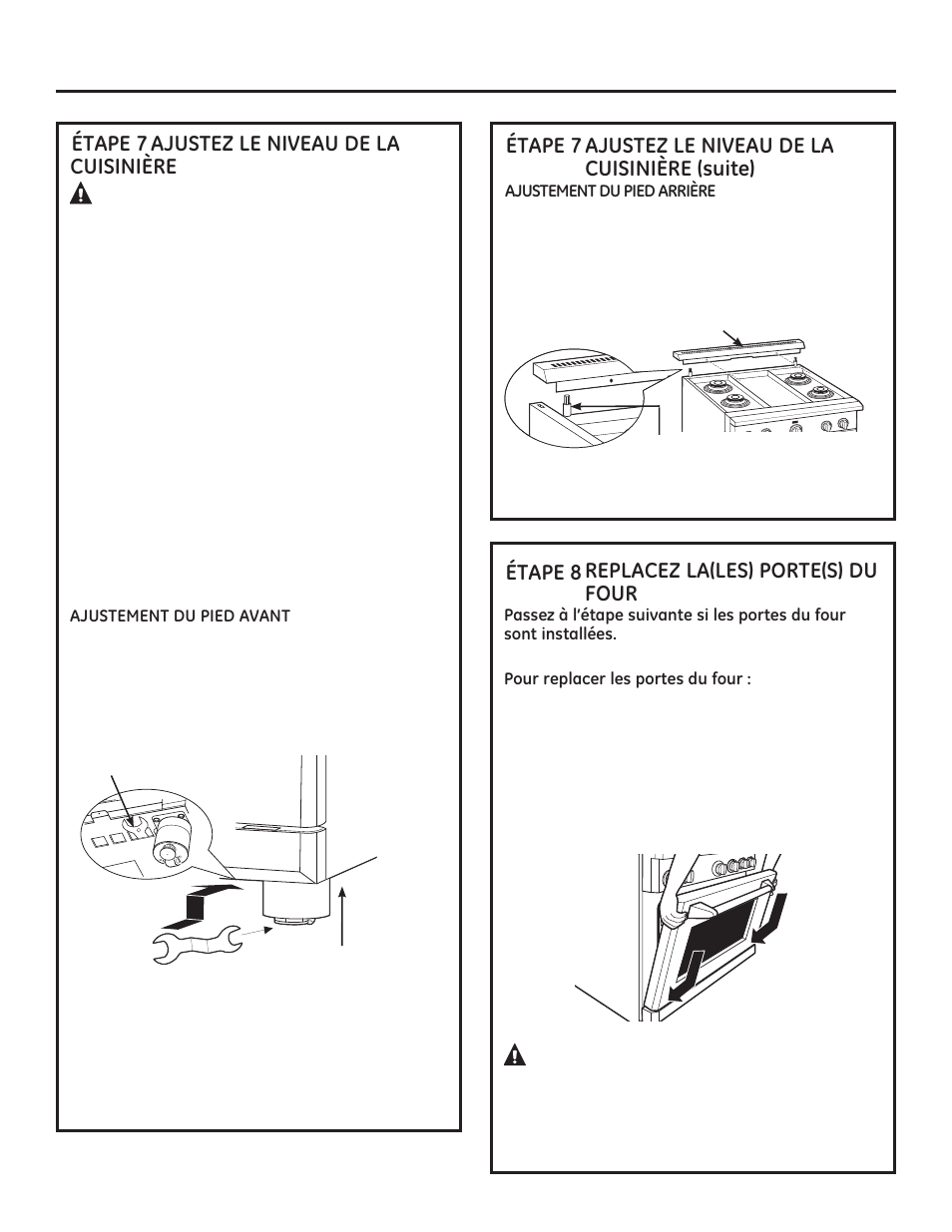 Attention, Installation, Avertissement | GE ZDP364NDPSS User Manual | Page 37 / 68