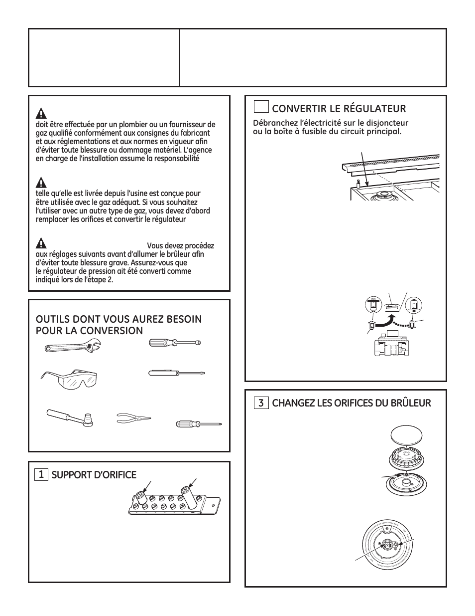 Consignes, D’installation, Avertissement | Conversion du gaz naturel au propane, Conversion du propane au gaz naturel | GE ZDP364NDPSS User Manual | Page 43 / 68