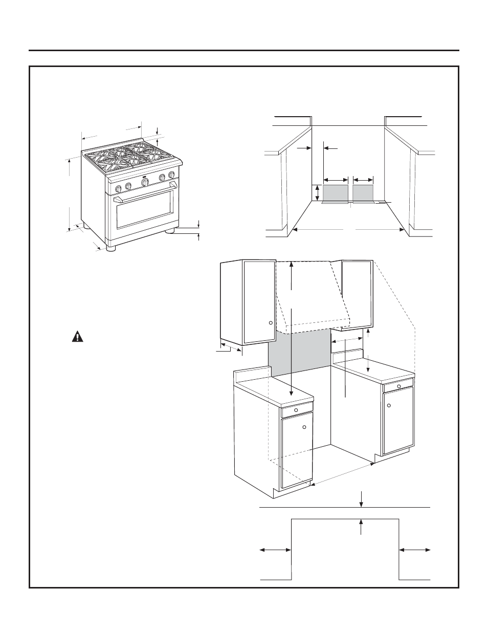 Design information, Warning, Product dimensions and clearances | 30” wide range models | GE ZDP364NDPSS User Manual | Page 6 / 68