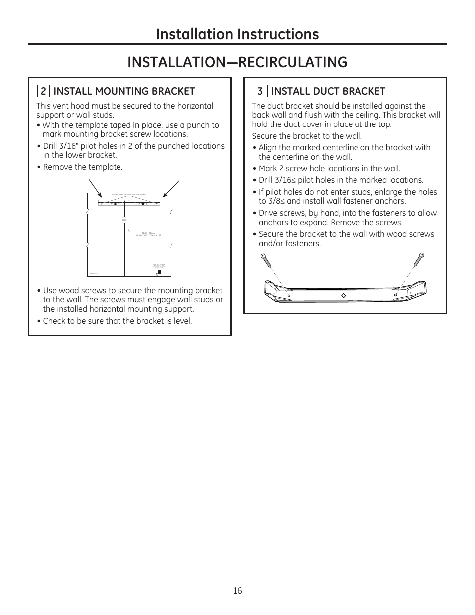 3 install duct bracket, Install mounting bracket | GE ZV900SLSS User Manual | Page 16 / 20