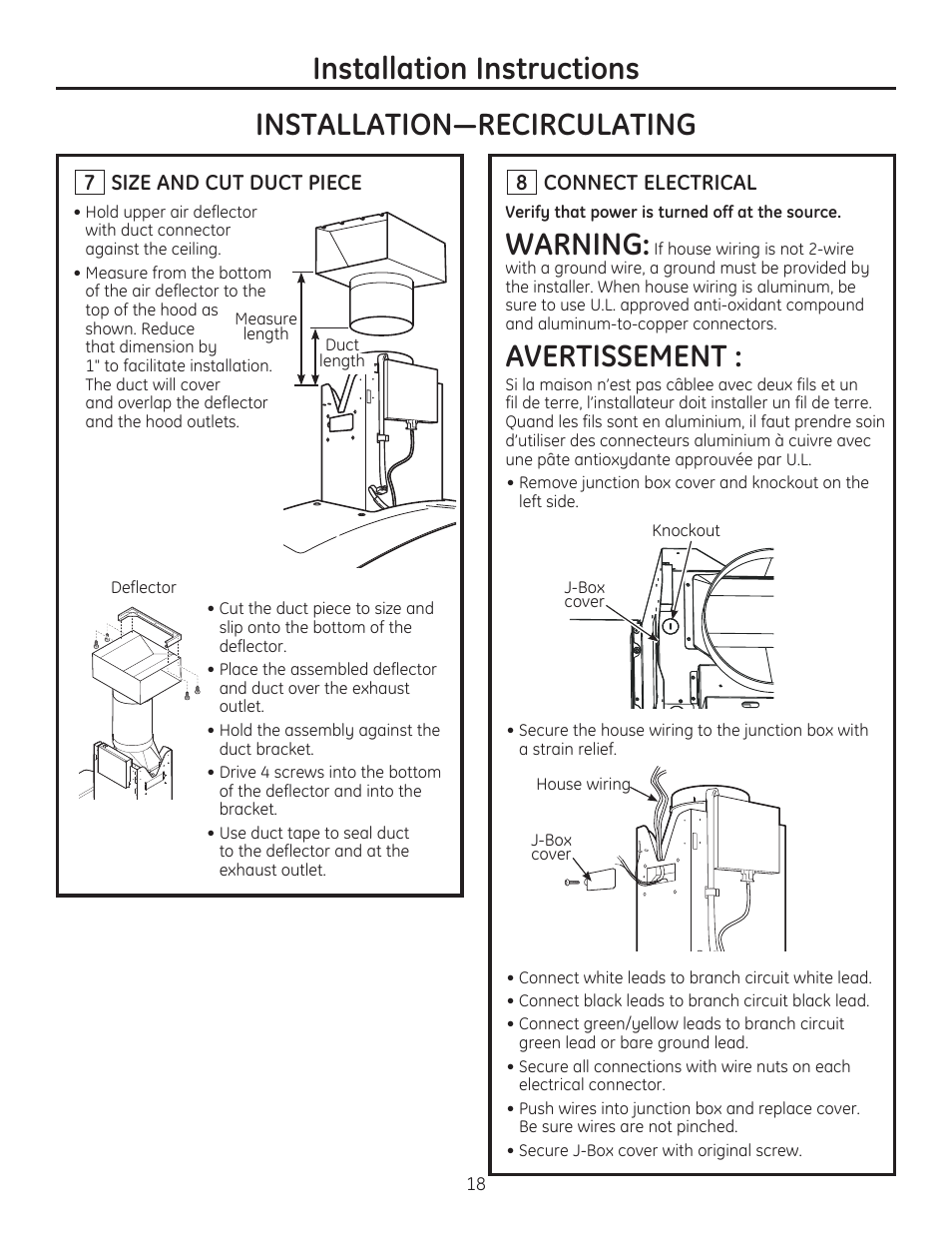 Warning, Avertissement | GE ZV900SLSS User Manual | Page 18 / 20