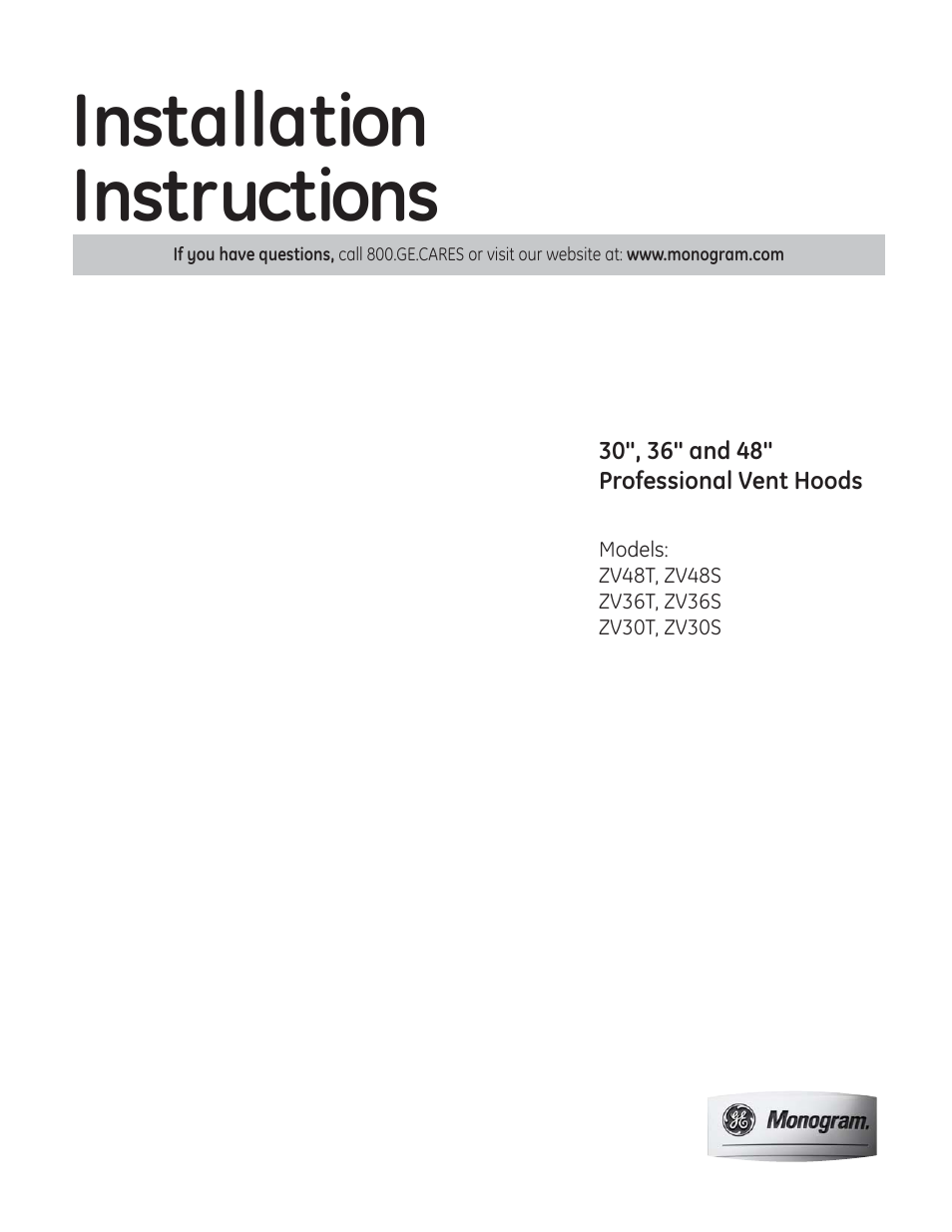 GE ZV48SSFSS User Manual | 16 pages