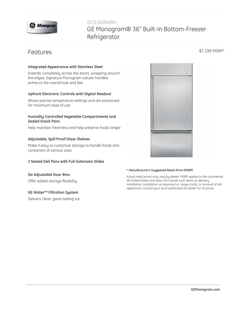 GE ZICS360NXRH User Manual | 3 pages