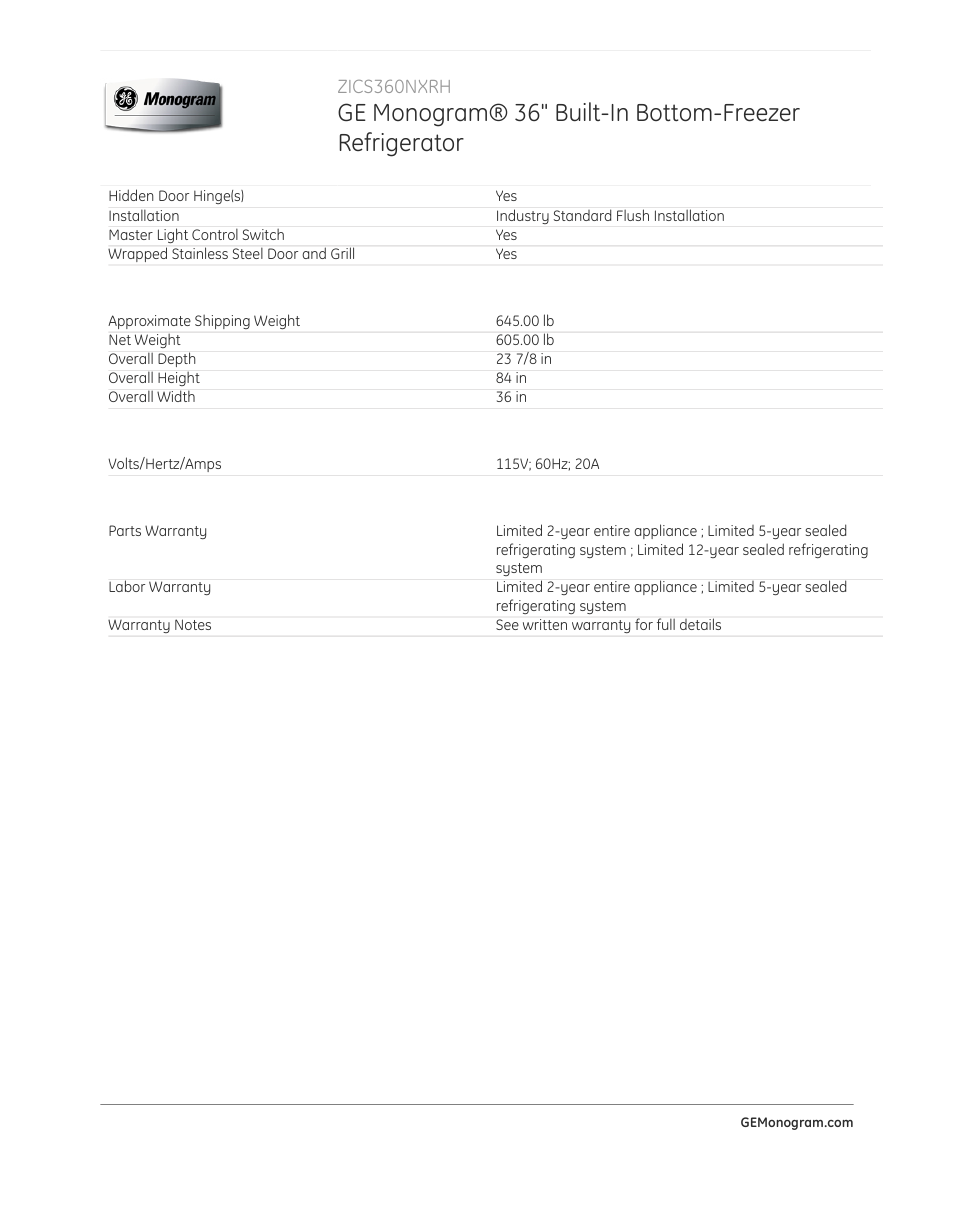 GE ZICS360NXRH User Manual | Page 3 / 3