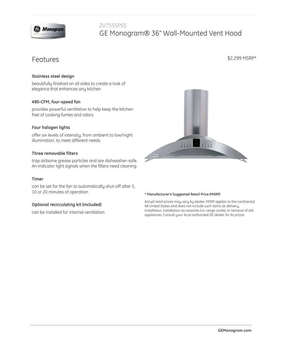 GE ZV755SPSS User Manual | 2 pages