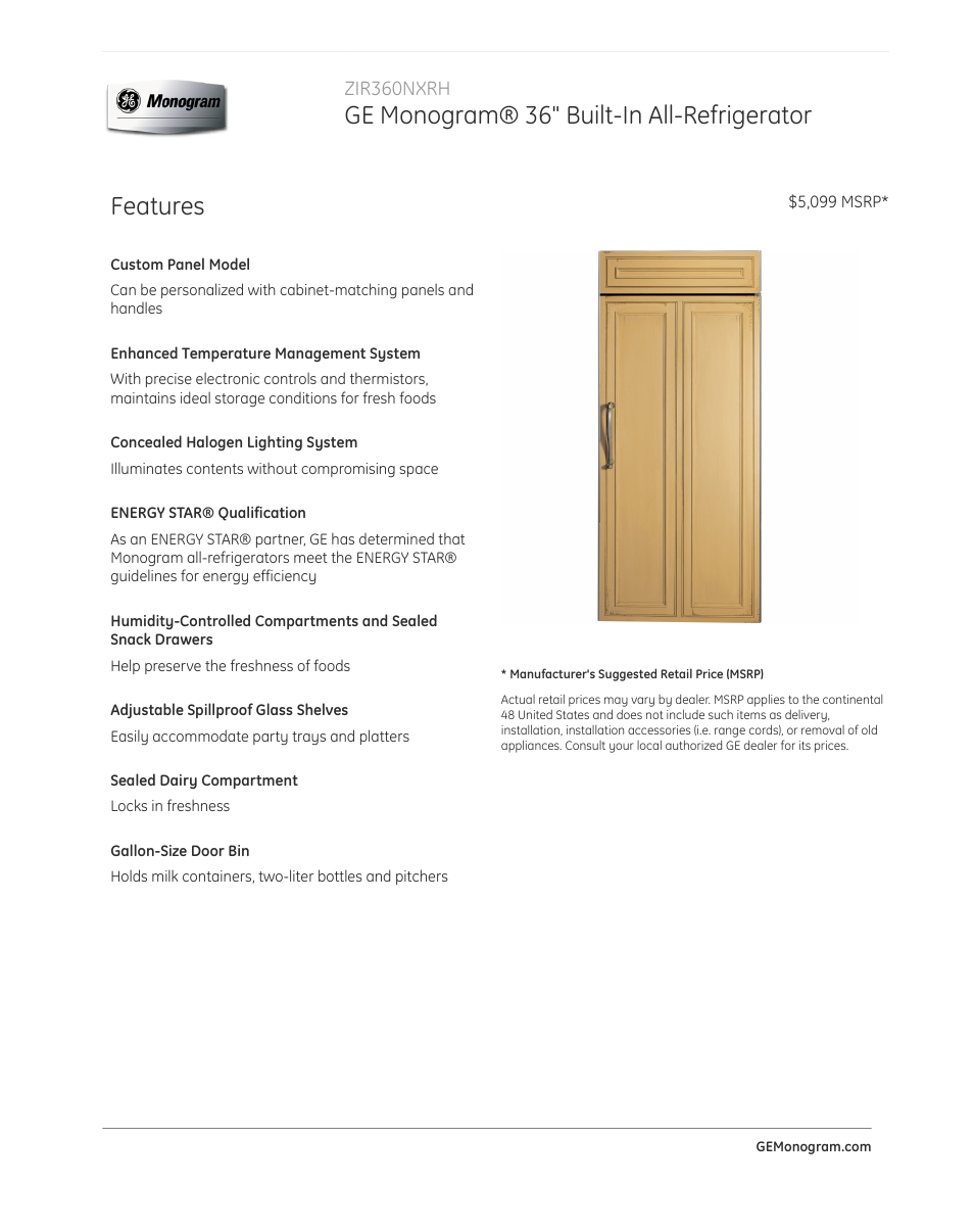 GE ZIR360NXRH User Manual | 3 pages