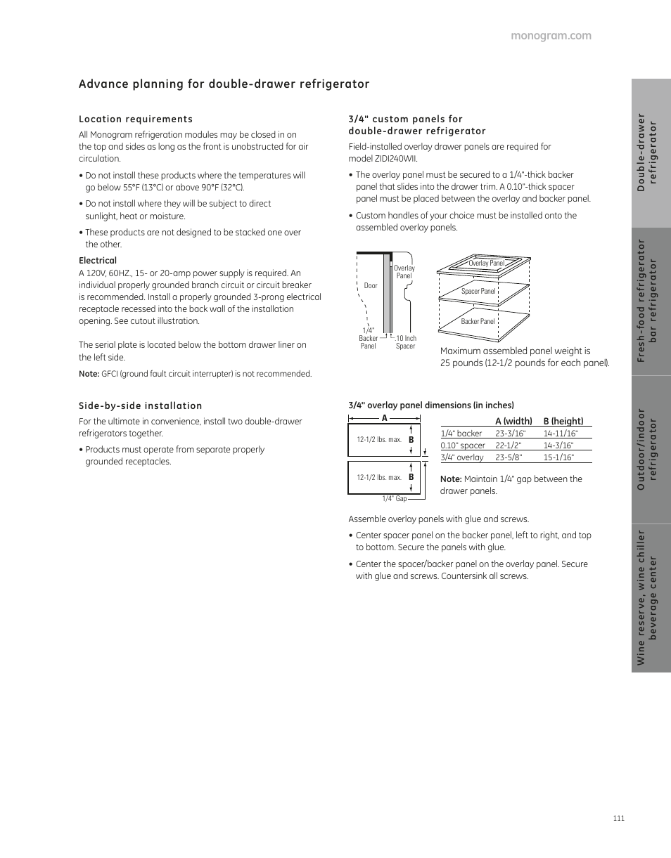 Advance planning for double-drawer refrigerator | GE ZIDI240BII User Manual | Page 2 / 2
