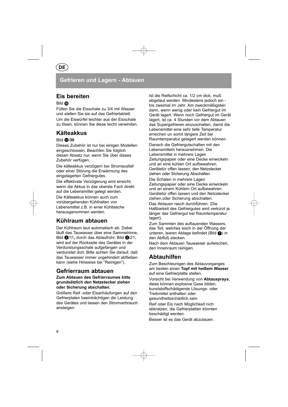 Eis bereiten, Kälteakkus, Kühlraum abtauen | Gefrierraum abtauen, Abtauhilfen | Bosch KGS37340 User Manual | Page 10 / 76