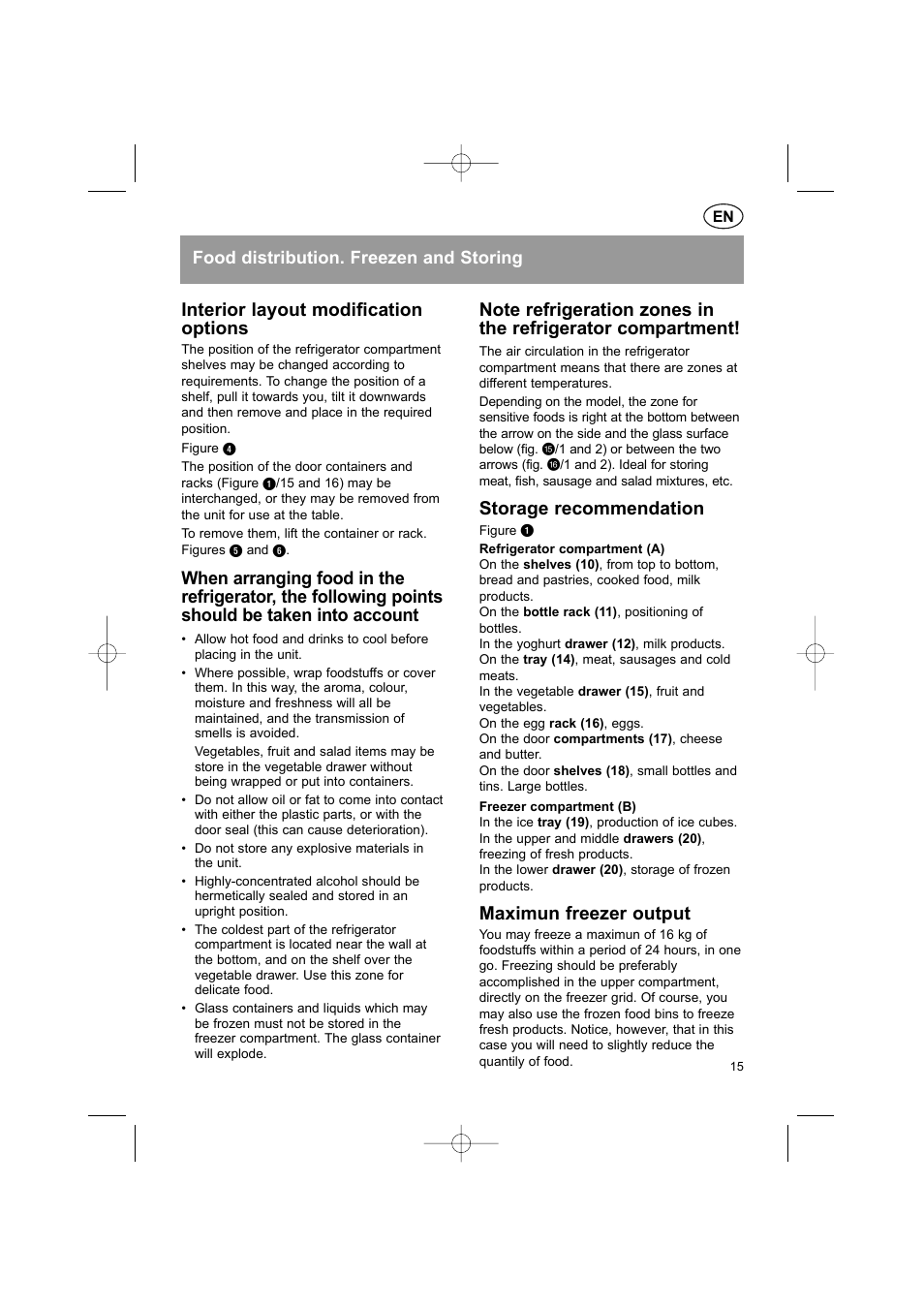 Interior layout modification options, Storage recommendation, Maximun freezer output | Bosch KGS37340 User Manual | Page 17 / 76