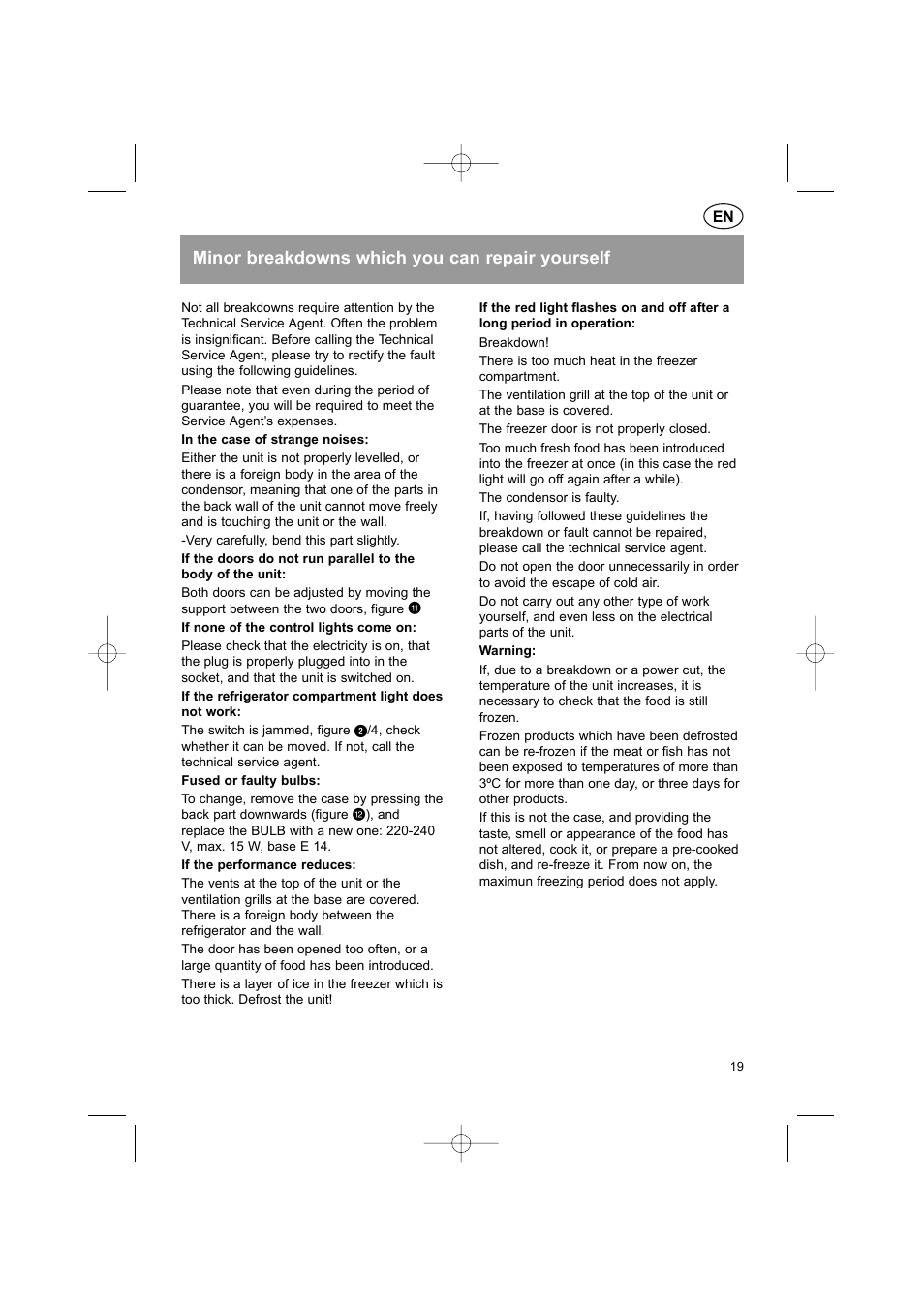 Minor breakdowns which you can repair yourself | Bosch KGS37340 User Manual | Page 21 / 76