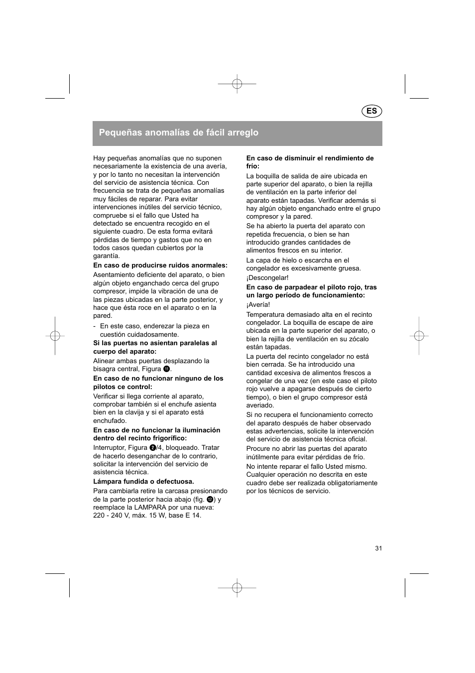 Pequeñas anomalías de fácil arreglo | Bosch KGS37340 User Manual | Page 33 / 76