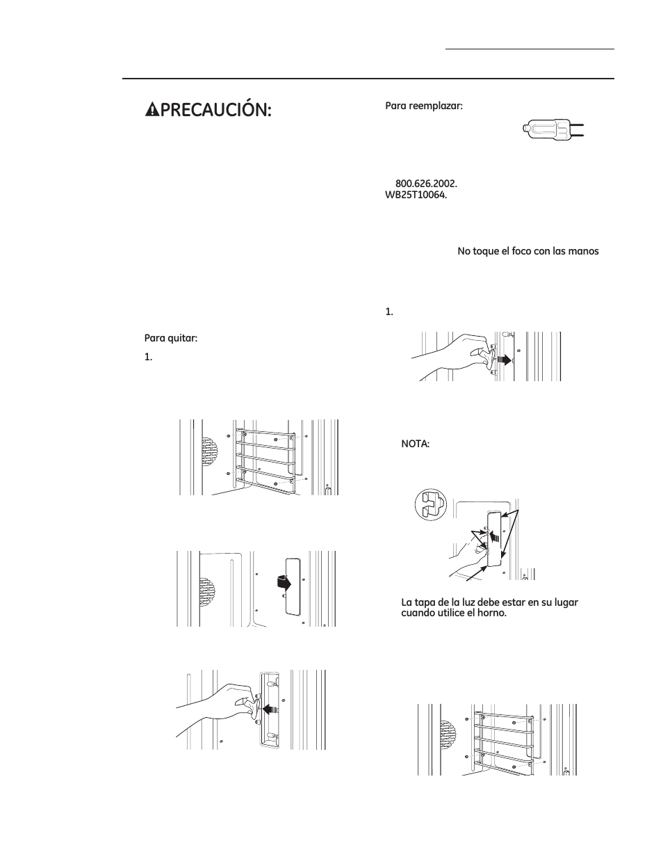 35(&$8&,ï1, Cuidado y limpieza, Luces del horno | GE ZDP486NDPSS User Manual | Page 117 / 128