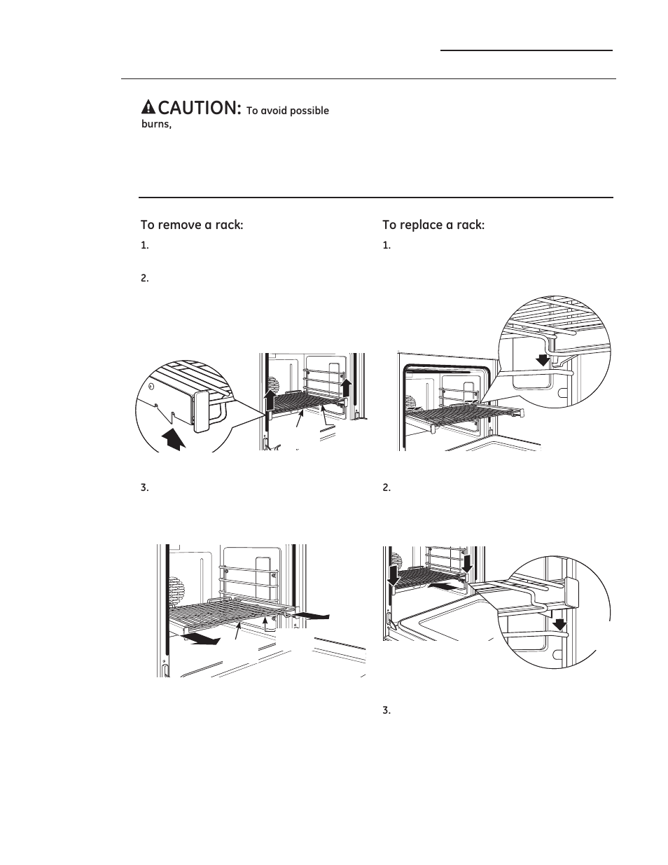 Oven racks, Full extension oven racks, Remove and replace oven racks | GE ZDP486NDPSS User Manual | Page 18 / 128