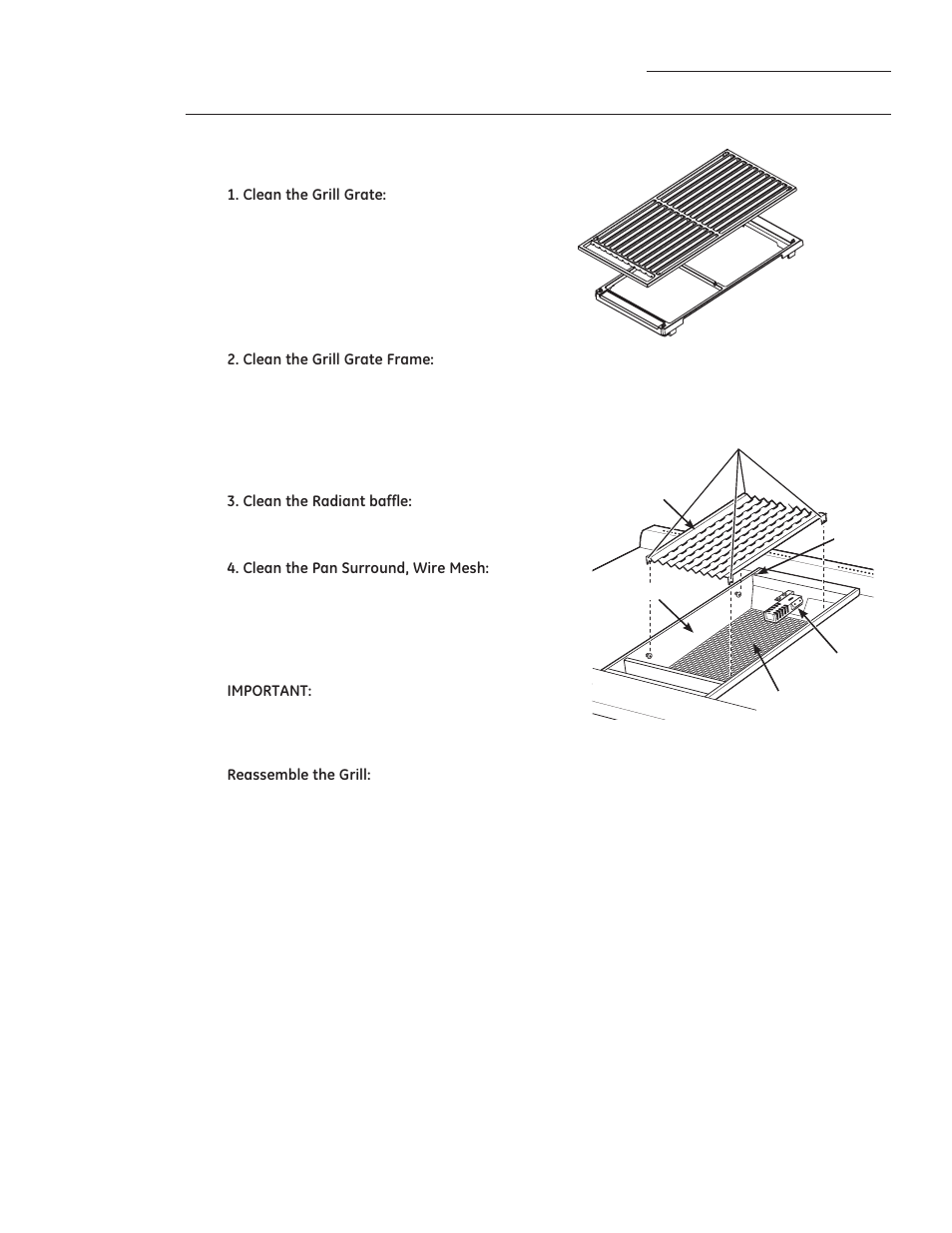 Grill grate, frame and baffle, Care and cleaning | GE ZDP486NDPSS User Manual | Page 37 / 128